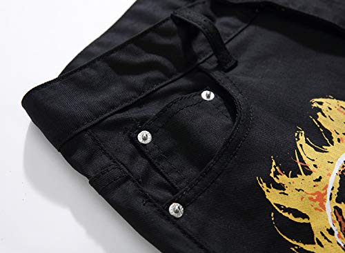 Men's Stretchy Skinny Jeans Color Letter Print Hip Hop Denim Pants with Zipper Straight Leg Male Casual Trousers 5