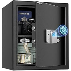 Caja Fuerte Biometrica WASJOYE Caja Fuerte para Huellas Dactilares, Biométrico Caja de Seguridad Convencionale para el Hogar con Llaves, Electrónica Automática con Identificación de Dedos para la Oficina Hotel...38.08L