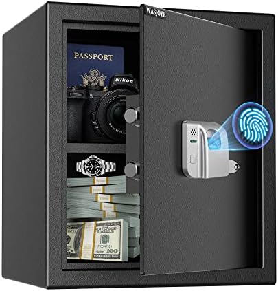 Safe Box, WASJOYE 1.36 Cu ft Biometric Fingerprint Cabinet Safe Box Fireproof Auto Electronic Home Safe with Finger Identification Key-Lock for Home Office Hotel Secure Documents Valuables Safe Storage