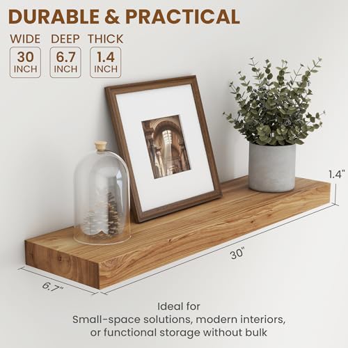 Image of Fun Memories 30 inch Wall Mounted Floating Shelves, Natural Elm Wood, 2 Pack