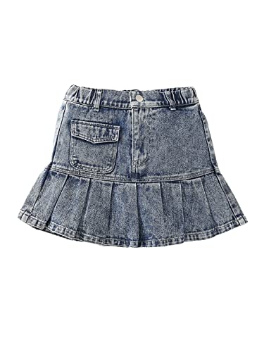 Verdusa Girl's Pocket Front High Waist A Line Mini Pleated Denim Skirt Medium Blue 140 #TOP7