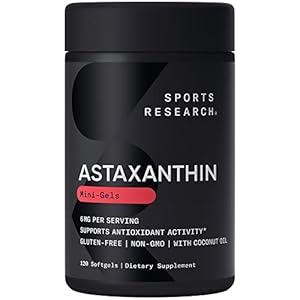 Sports Research Astaxanthin Supplement from Algae – Softgels for Antioxidant Activity, Skin & Eye Health Support – Made with Coconut Oil, Non-GMO Verified & Gluten Free – 6mg, 120 Count