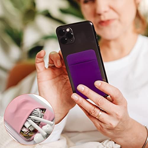 WOSO Cell Phone Card Holder with Adhesive Sticker for Back of Phone, Stretchy Fabric Card Sleeves ID Credit Card Pocket Stick On Wallet for Android Smartphones (Grey, Purple, Pink)