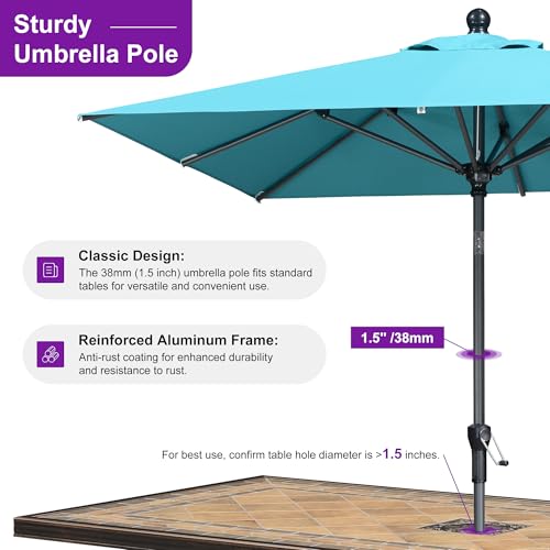 Image of PURPLE LEAF Patio Market Umbrella 6.5' x 6.5' Square Tilt Turquoise Blue