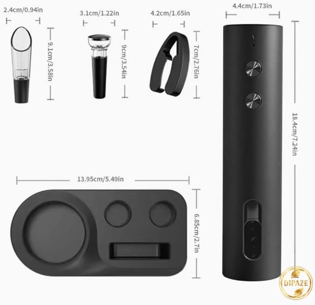 Electric Wine Opener Set 4-in-1 Automatic Corkscrew – Rechargeable Bottle Opener with Foil Cutter, Wine Pourer & Vacuum Stopper, Easy One-Touch Operation for Home, Kitchen & Gifts