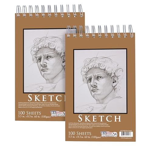 U.S. Art Supply 5.5"x8.5" Top Spiral Bound Sketch Book, 2