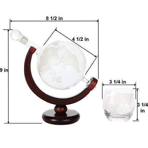 Lily's Home World Globe Whiskey Decanter With Dark Finished Wood Stand, Bar Funnel, And 2 Matching Glasses (850 Ml) #TOP3