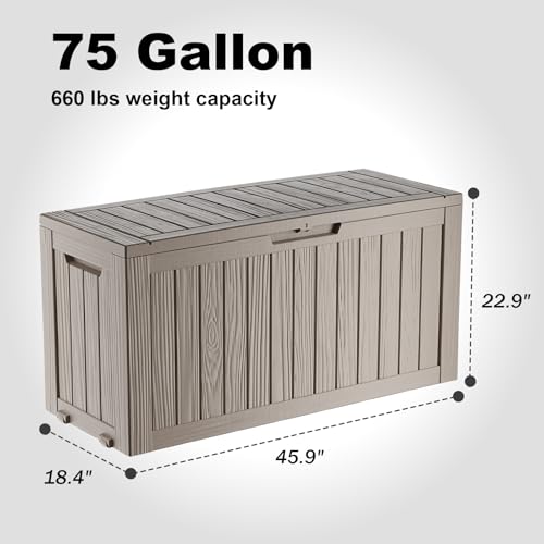 Image of 75 Gallon Waterproof Resin Deck Box, UV Resistant Outdoor Storage for Garden, Patio, Porch, Delivery(Grey,75 Gallon)