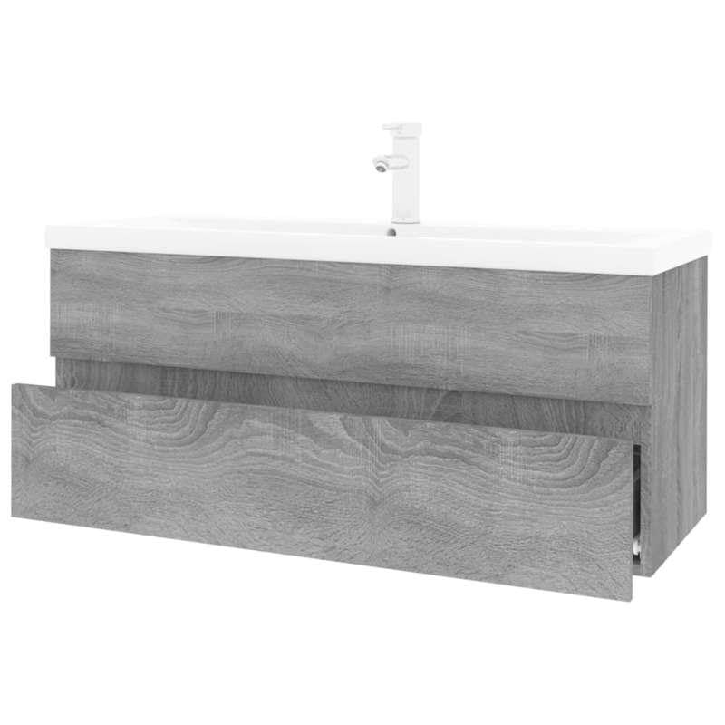 Eleganz Armario de lavabo con lavabo empotrable, color gris, juego de muebles de baño de madera, ahorra espacio y moderno para baños pequeños