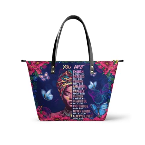 Afroyla African Black Womens Leather Tote Bag Large Size Premium Leather Perfect Presents For Women (Imani Premium Vegan Leather)