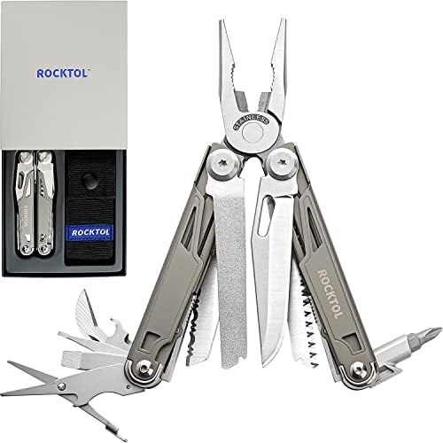 Multitool Pliers,19 in 1 Titanium-plated Handle Multitools with multitool sheath Safety Locking Lightweight EDC Utility Tool for Outdoor Survival or Gifts for Men