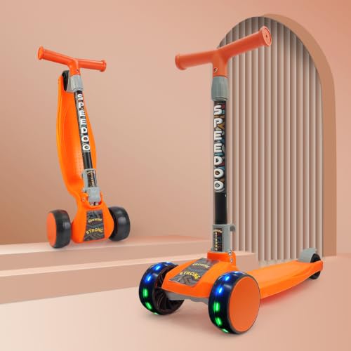 Image of NHR 3-Wheel Kick Scooter for Kids with Adjustable Height, Smart Tilt-to-Steer Balance Control, Heavy Duty PU Wheels & Rear Foot Brake (Orange)