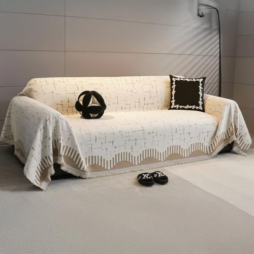 Image of The Furnishing Tree 3 Seater Reversible Chenille Sofa Cover, Double-Sided Luxury Throw, Anti-Slip Couch Cover, Soft & Comfortable Sofa Towel for All Seasons, Geometric Radial Striped