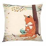 IBILIU Cute Fox Throw Pillow Covers 18X18,Red Fox Tree Cotton Linen Cushion Cases Decorative Pillow