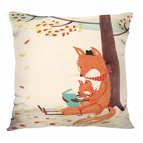 Ibiliu Cute Fox Throw Pillow Covers 18X18,Red Fox Tree Cotton Linen Cushion Cases Decorative Pillow Cases For Couch Sofa Bedroom #TOP19