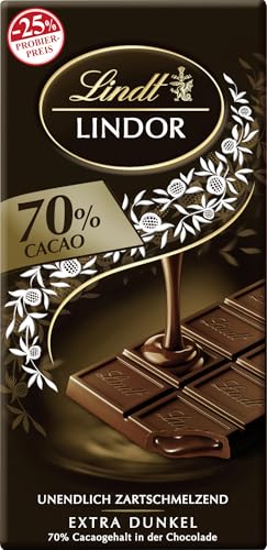 Lindt Schokolade LINDOR 70% Kakao, Promotion | 100 g Tafel | Edelbitter-Schokolade mit einer unendlich zartschmelzenden Füllung | Schokoladentafel | Schokoladengeschenk