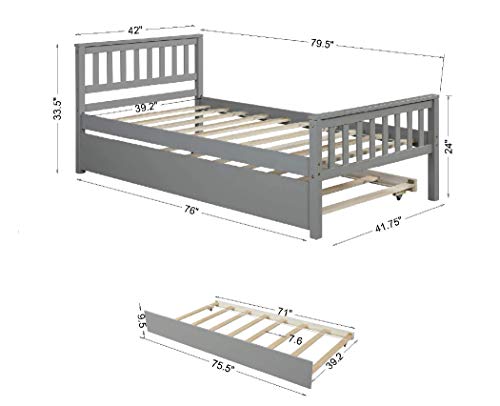 PVWIIK Twin Platform Bed with Trundle and Footboard for Girls,Boys,Wooden Bed Frames with Headboard,Noise-Free,No Box Spring Needed,Grey by PVWIIK - Image 2