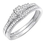Dazzlingrock Collection Round White Diamond Five Stone Bridal Engagement Ring Matching Band Set for Her (0.45 ctw, Color I-J, Clarity I1-I2) in 14K Solid White Gold Size 7.5