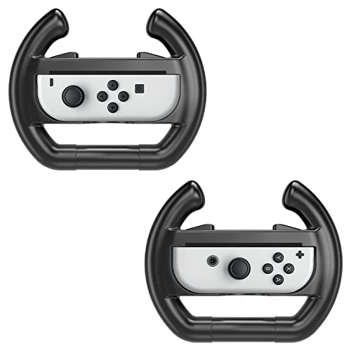 MoKo Steering Wheel Compatible with Switch/Switch OLED Model (2021), [2 Pack] Switch Steering Wheel Controller Handle Compatible with Switch Joy-con Mario Kart Game (Black)