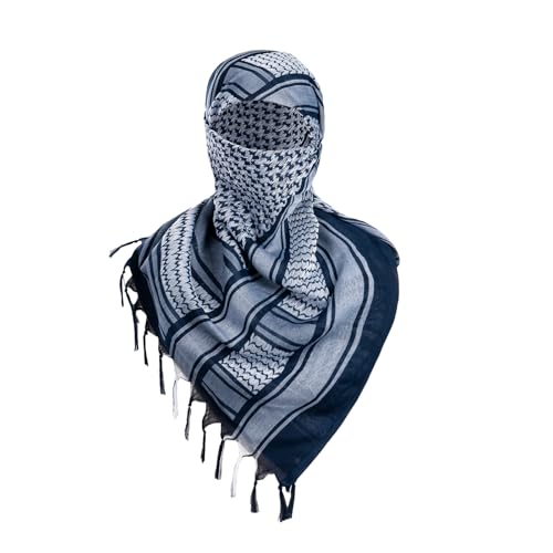 Écharpe militaire Shemagh tactique bleu gris 110x110 cm pour homme et femme