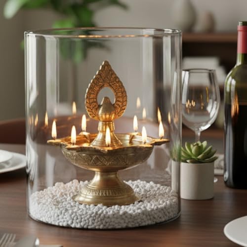 Image of Ein Sof Big Borosilicate Glass Cover Only - 4XL Mega Jumbo Large Size Width 6 inch, Height 8 inch, Akhand Jyot Diya Dhoop Wind Protector, Scratch Resistant Thick