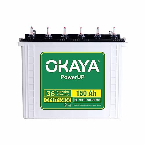 Image of OKAYA PowerUP OPHT18036 150Ah Tall Tubular Inverter Battery for Home, Office & Shops with Certified Extra Backup | Spillage Free & Low Maintenance Design | 36 Months Warranty