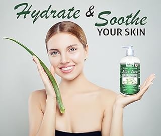 475ml (16oz) ORGANIC Aloe Vera, Vegan + Soothing Moisturizer, 99% PURE, Cold Pressed, Made in Canada