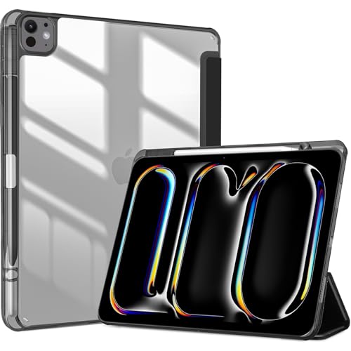 ProCase ProCase for iPad Pro 13 Inch Case with Pencil Holder 2024 (M4/7th Gen), 2024 iPad Pro M4 13 Cover Clear Transparent Back, Soft TPU Bumper Smart Folio -ShadowBlack