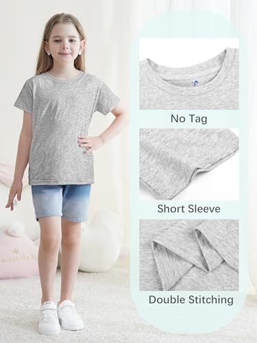 Image of 5 Pack Girls Shirts Short Sleeve T-Shirts Cotton Tshirts Tees Kids Clothes | Classic Fit Shirts for 2T-18Y, Mix & Match Clothes for School /Play /Summer Wear, Soft & Breathable, Long-lasting & Easy Care