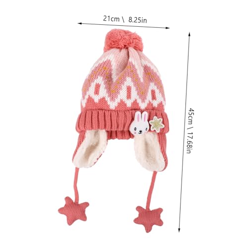 Didiseaon 2pcs Girls Winter Hat Scarf Set Boys and Girls Earflap Hat Circle Scarf Cartoon Style Warm Fibres Pink2