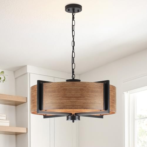 Luupyia 23.62 Inches Drum Chandelier Farmhouse, 6-Lights Large Drum Chandelier Rustic Farmhouse Chandeliers Height Adjustable Large Pendant Light for Dining Room Table Kitchen Island Bedroom Foyer E26 by Luupyia - Used condition - US$49.30