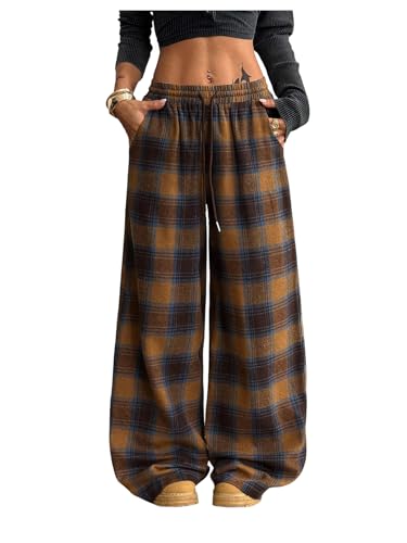 Image of SOLY HUX Women's Plaid Checkered Pants Flannel Pajama Pants with Pockets