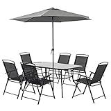 set tavolo sedie DIMENSIONI: Tavolo da pranzo: 140L x 90P x 70Acm. Sedia: 65L x 56P x 90Acm. Dimensioni ombrellone: Ф230 x 210Acm. Capacità di peso: 70kg (tavolo), 114kg (sedia). Montaggio richiesto.