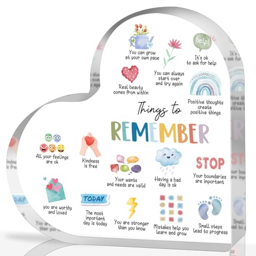 Mental Health Gifts, Things to Remember Mental Health Decor, Therapy Office Decor, Mindfulness Sign for Therapy Office Acrylic Heart Gifts, School Counselor Sign, Psychology Therapy Gift