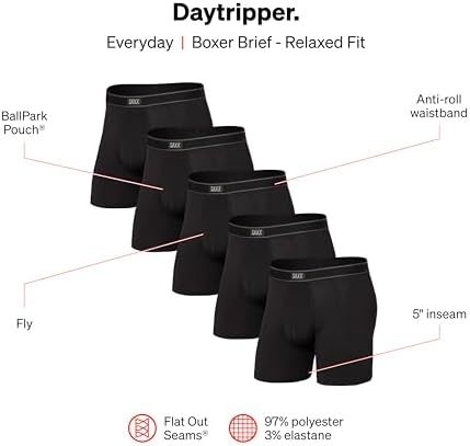 SAXX Underwear Co. Men's Daytripper Comfort Stretch Boxer Brief Fly 5 Pack, Black, Large - 3