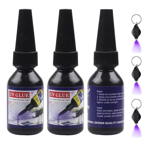 3Pcs 10ML UV Glue Kit Resin with Lamp Light for Glass Metal Repair Fly Tying Crystal Clear Acrylic Plastics Jewelry Rhinestones DIY Craft Super Strong Quick Dry Bonding Adhesive Waterproof Sealant