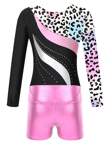 Kids Girls Long Sleeve Leotards with Shorts Sets 2 Pieces Gymnastics Dance Outfits Dancewear Tracksuit4