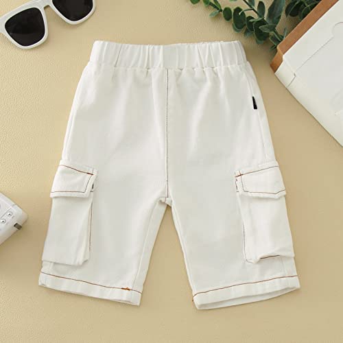 Toddler Baby Boys Cargo Jeans Pull On Cropped Pants Loose Elastic Waist Trouser Washed Distressed Denim Pants2