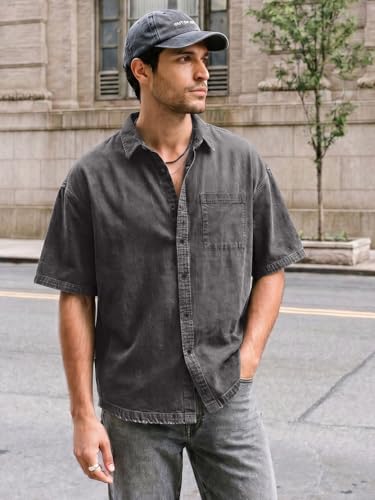 Image of Urbano Fashion Men's Oversized Fit Half Sleeve Washed Casual Denim Shirt