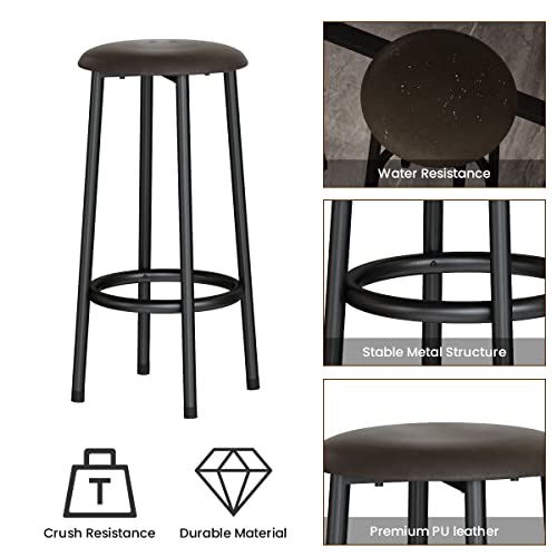 Awqm Bar Table Set Of 2, 47.2" Faux Marble Table Top,Pu Leather Stools,3 Piece Pub Height Table Set,Breakfast Nook Dining Table Set With 2 Round Stools,Ideal For Living Room,Kitchen,Bar,White #TOP6