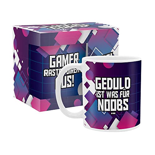 yvolve - Geduld - Tasse aus Keramik mit lustigem Spruch rundum bedruckt mit Verpackung - Spülmaschinenfest