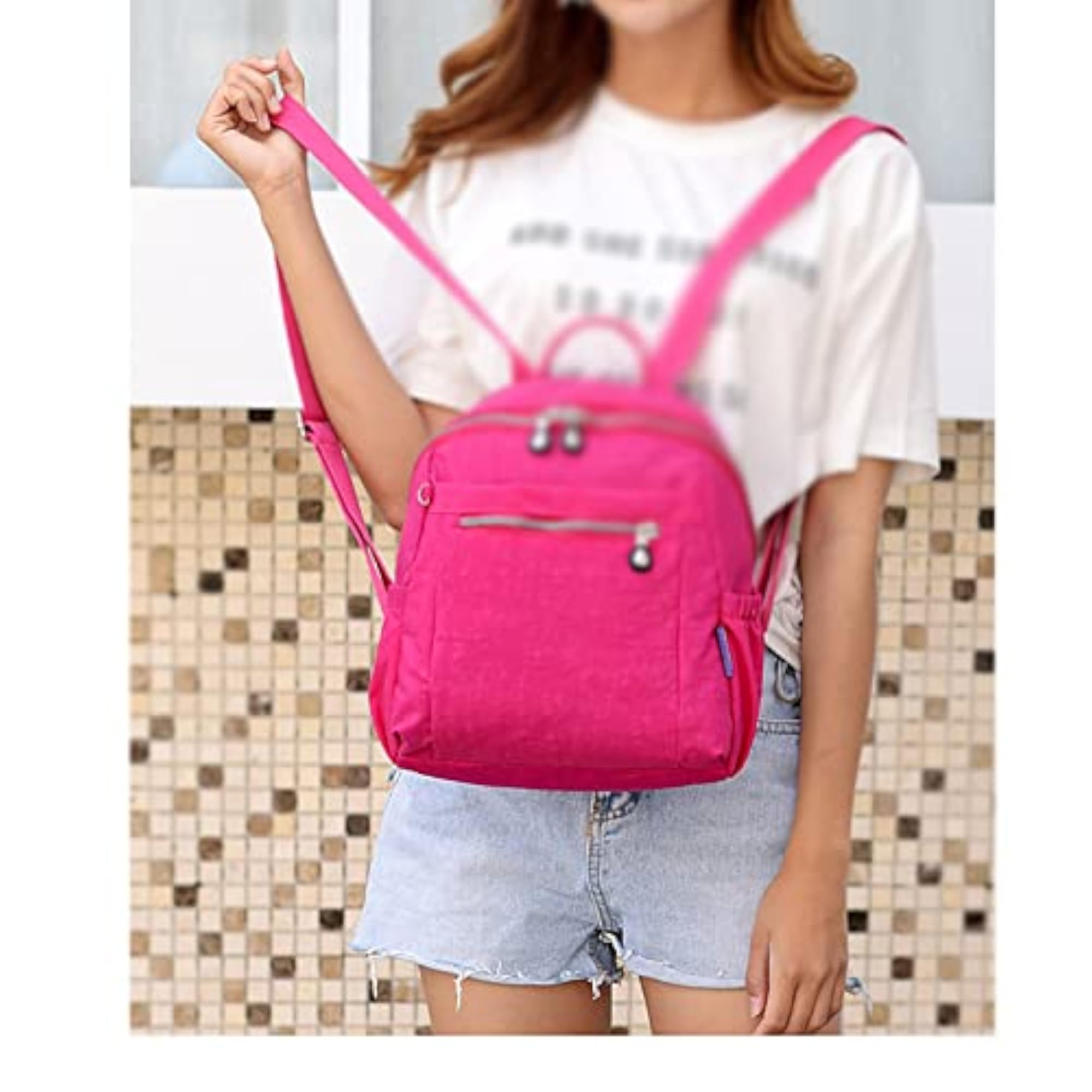 Women's Ultra-Light Waterproof Nylon Travel Backpack, Pink