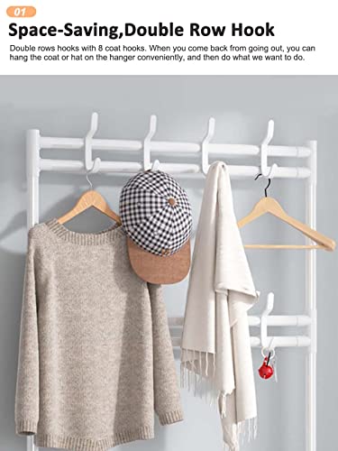 Hall Tree With 5-Tier Shoe Shelf And 8 Adjustable Metal Hooks Coat Rack, Lightweight Metal Shoe Rack Organizer Multifunctional Coat Rack Shoe Shelf For Apartment Bedroom College Dorm And Entryway #TOP1