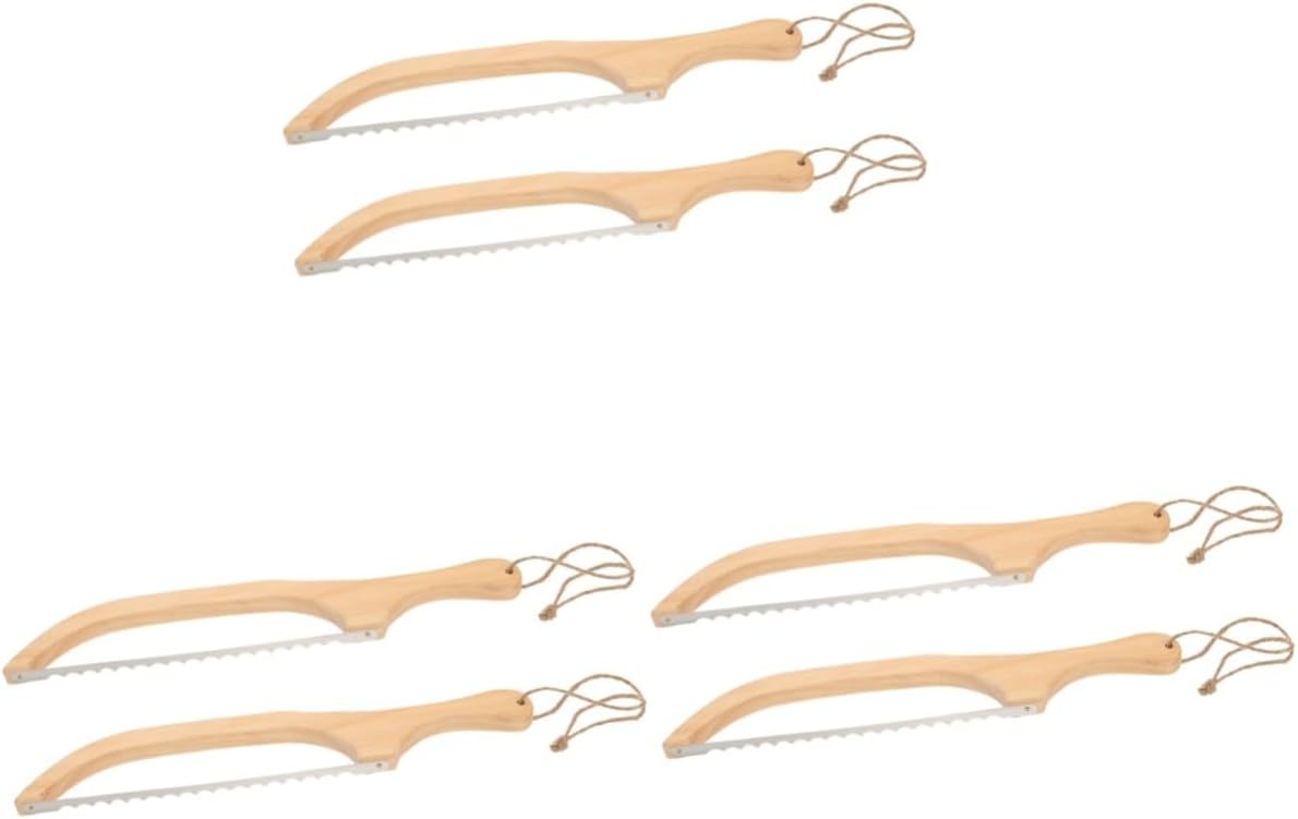 MAGICLULU 6pcs Custom Wooden Bread Knife Serrated Steel Slicer Long Bread Loaf Cutter Cake Cutting Tools Kitchen Gadgets