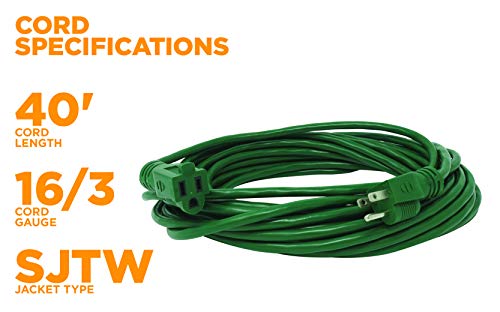 Coleman Cable 2356 16/3 Vinyl Landscape Outdoor Extension Cord, Green, 40 Foot #TOP5