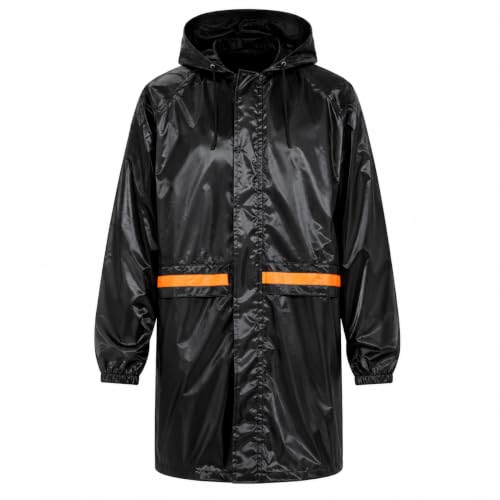 Image of Unisex Raincoat with Pant Set Waterproof for Men & Women, Hooded Rain Suit with Reflective Strip, Rain Jacket for Bike Riding, Travel & Outdoor Use, Black, Free Size (Fits L to XXL)