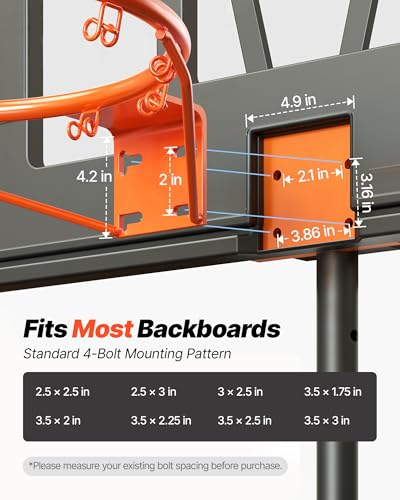 Image of VEVOR Basketball Hoop, 44 54 Inchs PC Backboard Wall Mounted, Basketball Portable Hoop & Goal, Indoor & Outdoor with Hand-Crank Adjustment, Classic Basketball Court, Teens, Adults, Schools, Parks