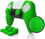 Foamy Lizard SensePro PS5 Controller Skin | Dock Compatible, Soft Flat Anti-Slip Studded Silicone Gel Grip Cover for PlayStation 5 Dualsense, Rubber Protector Plus 8 Raised Thumb Grip Caps (Green)