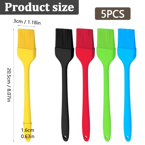 GYSRXS 5 Stück Backpinsel Silikon BBQ Backpinsel Set Pastry Brush Silikonpinsel Backen Kuchenpinsel für Grill,Backen,Kochen,Spülmaschinenfest(5 Farben)