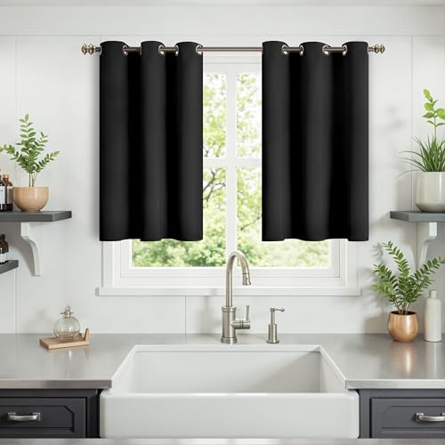 Image of YoungsTex Short Blackout Curtains 36 Inch Long for Rv Camper Window - Thermal Insulated with Grommet Room Darkening Small Drapes for Kitchen Bathroom Cafe, 2 Panels, 34 x 36 Inch, Black
